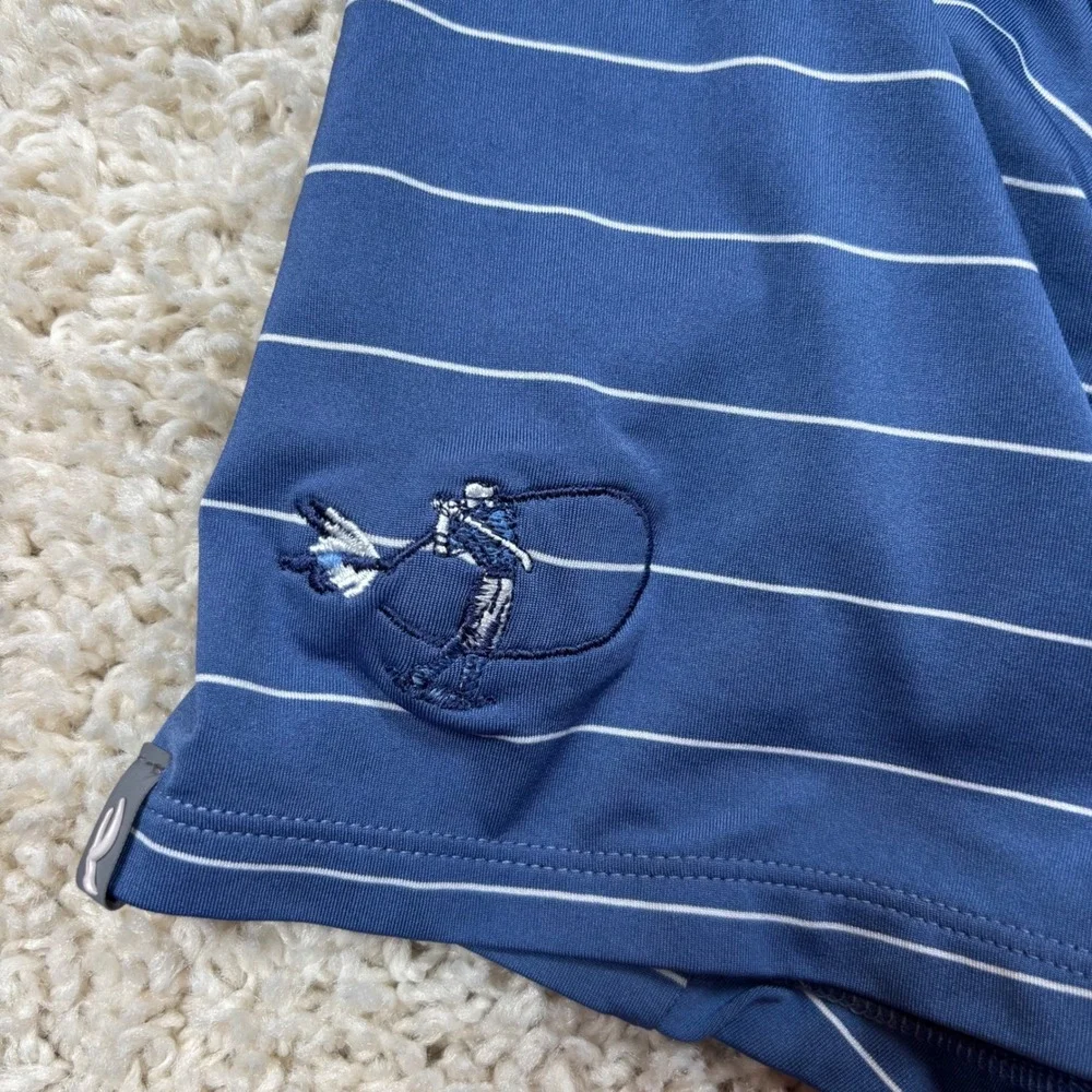 KJUS Soren Polo Men 52 L Blue Striped Short Sleeve Golf Shirt MG60-D13